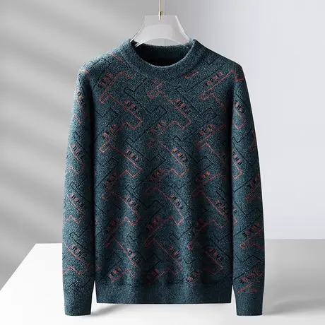 秋冬季新款加厚圆领毛衣男士时尚保暖针织打底衫潮流长袖上衣外套商品大图