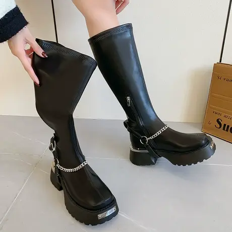 甜酷骑士靴女靴子2023新款春秋季小众长筒靴厚底小个子长靴女夏款图片