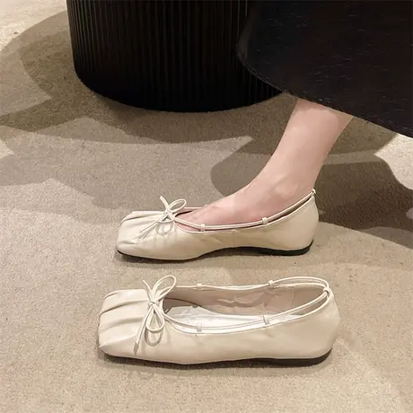仙女单鞋女平底温柔风2023新款夏季小香风奶奶鞋蝴蝶结浅口豆豆鞋商品大图