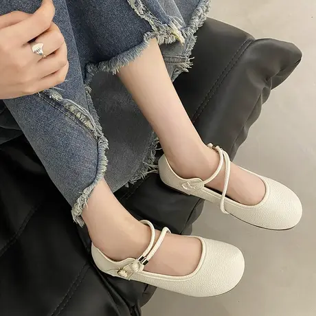 低跟单鞋女春秋法式晚晚风温柔鞋2023新款夏季浅口平底玛丽珍女鞋商品大图