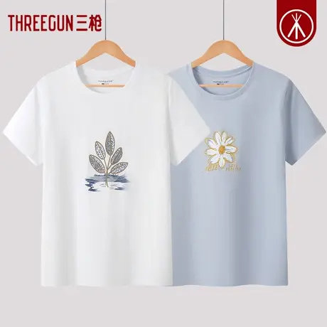 三枪纯棉印花短袖女春夏新品简约运动休闲打底衫可外穿女士T恤图片