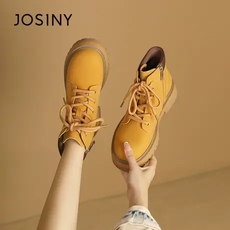 Josiny/卓诗尼马丁靴英伦风复古厚底增高秋季圆头粗跟短筒靴女鞋商品大图