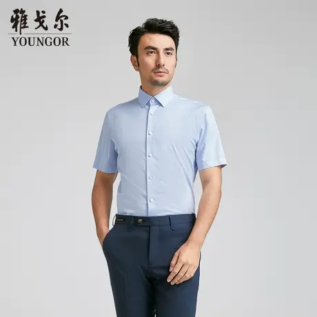 雅戈尔 商场同款男浅蓝格子DP系列短袖衬衫YSTP110689IBA图片