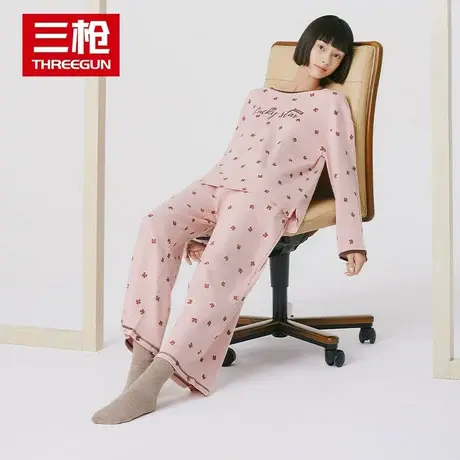 三枪全棉睡衣睡裤套装女2023秋冬季四叶草甜美九分袖纯棉家居服商品大图