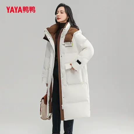 鸭鸭羽绒服女2023年冬季新品长款连帽纯色宽松休闲羽绒外套L图片