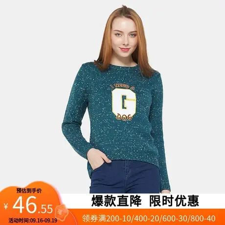艾格2023春季女装印花图案时尚百搭休闲个性直筒套头针织衫Y07商品大图
