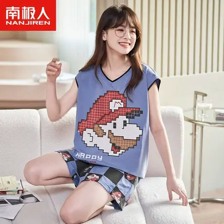 南极人睡衣女2023年新款莫代尔卡通薄款家居服夏季V领背心两件套图片