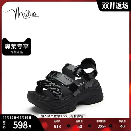 millie's/妙丽2023夏商场同款牛皮时尚休闲厚底女凉鞋LXZ06BL3商品大图