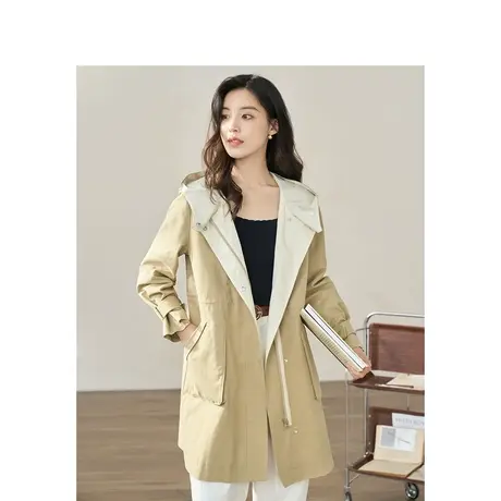 【商场同款】茵曼休闲连帽风衣2023秋季女装新款抽绳长袖宽松外套图片