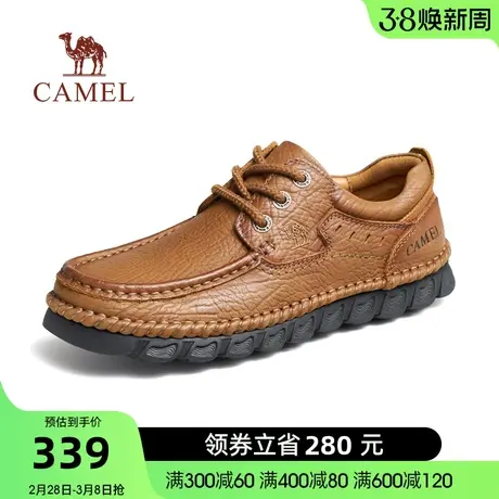 骆驼秋季新款复古真皮透气耐磨缝线宽松经典大头休闲皮鞋男士商品大图