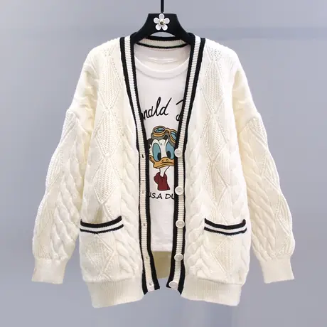 复古慵懒风毛衣外套女秋冬2023新款日系宽松温柔软糯洋气针织开衫商品大图