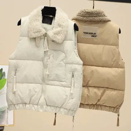 2023年秋冬新款韩版宽松羽绒棉马甲女短款拼接羊羔毛马夹背心外套商品大图