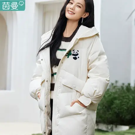 茵曼旗舰店官方新中式加厚羽绒服女2023新款秋冬季连帽中长款外套商品大图