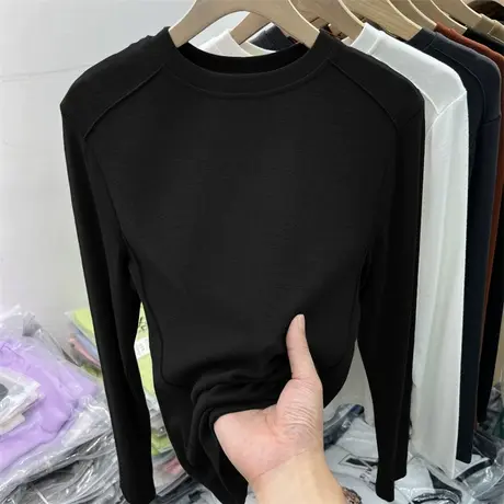 西装内搭打底衫女2023秋冬德绒白色t恤长袖洋气修身加绒加厚上衣商品大图