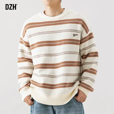 初中生条纹毛衣男冬款加厚男装秋冬打底衫内搭潮牌痞帅针织毛线衣商品大图