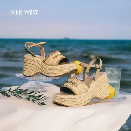 【商场同款】Nine West/玖熙草编凉鞋女厚底增高编织度假风防水台图片