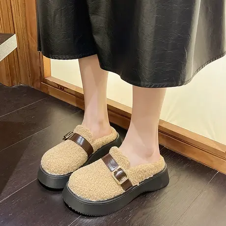 高级感小香包头半拖鞋女外穿2023秋冬新款松糕毛绒绒踩屎感毛毛拖商品大图