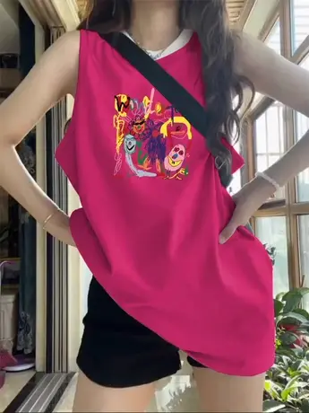 美式复古纯棉吊带坎肩背心无袖t恤女2024夏季外穿宽松篮球服上衣图片