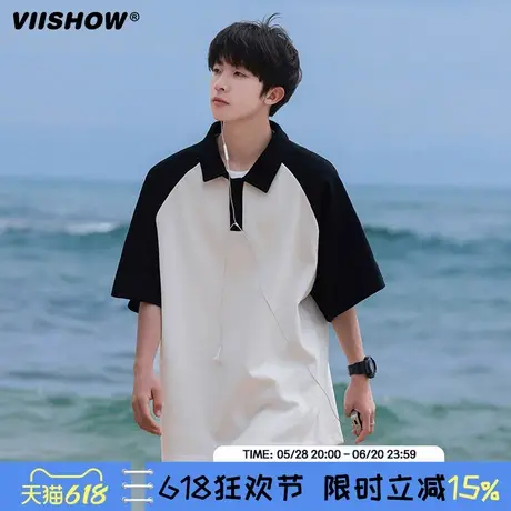VIISHOW日系polo衫短袖t恤男2024夏季冰丝潮牌青少年宽松半袖体恤商品大图