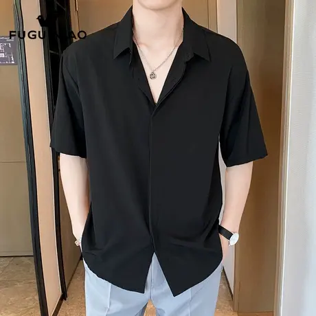 富贵鸟男士短袖衬衫休闲五分半袖2025夏季新薄款冰丝衬衣外套男装图片