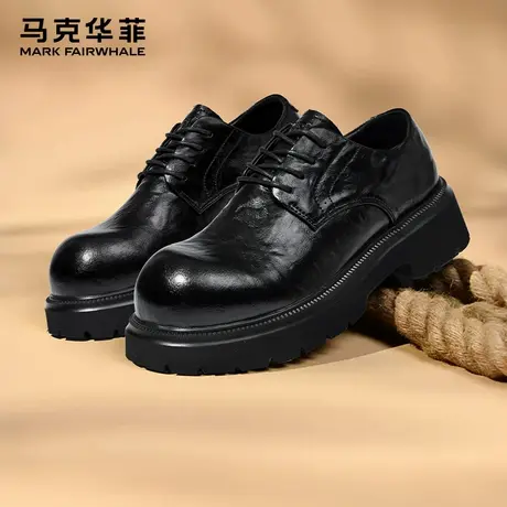 马克华菲休闲皮鞋男士夏季圆头工装大头鞋男鞋通勤厚底米奇德比鞋商品大图
