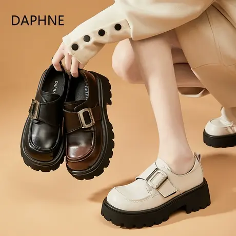 Daphne/达芙妮2025夏季新款乐福鞋女英伦风金属方扣厚底百搭单鞋图片