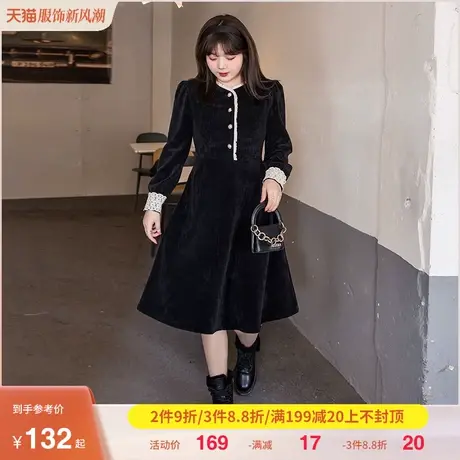 冬新款气质显瘦加厚木耳边法式胖MM遮肚子雪尼尔大码连衣裙200斤商品大图