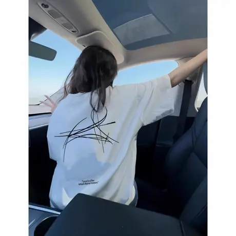 白色纯棉重磅短袖t恤女夏季美式复古宽松百搭潮牌半袖上衣慵懒风商品大图