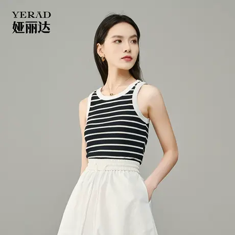 娅丽达遮副乳条纹吊带背心女纯欲风无袖针织内搭2025新款上衣商品大图