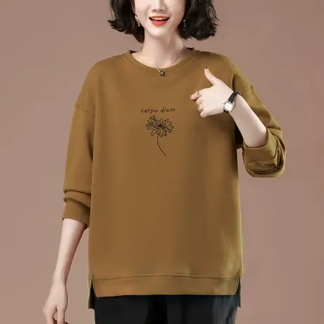 妈妈卫衣春秋新款加肥加大码女装宽松刺绣圆领休闲中老年上衣外套商品大图
