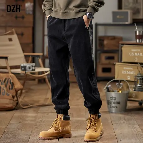 男士秋冬灯芯绒裤子男美式高街2023年新款黑色运动裤宽松束脚卫裤商品大图