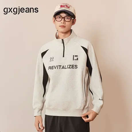 gxg.jeans男装  撞色拼接设计半开襟休闲立领卫衣男士 25年冬新品图片
