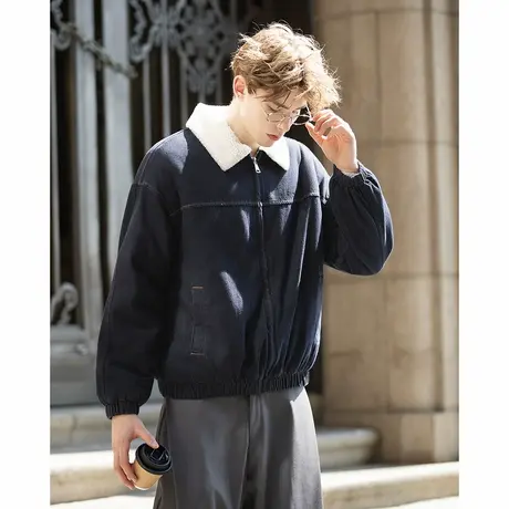 唐狮秋冬季外套男仿羔毛领拼接宽松休闲牛仔外套休闲风百搭TUTA图片