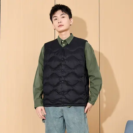 唐狮秋冬新款羽绒服男无领绗线马甲轻薄款内搭日系休闲外套潮TD商品大图