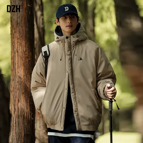 男士卡其色工装连帽棉服男冬季加厚棉衣外套2023年新款户外冲锋衣商品大图
