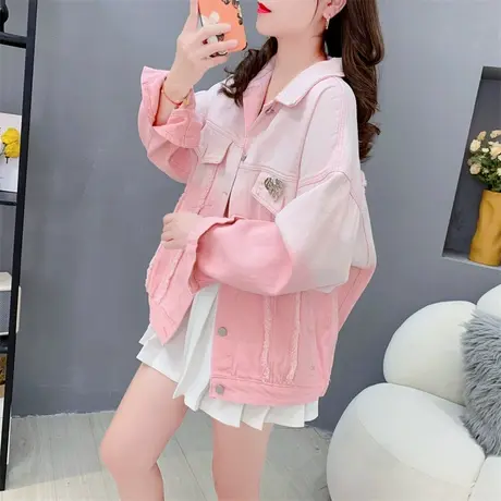 复古港味渐变炸街牛仔外套女春秋2023新款宽松时尚设计感夹克上衣商品大图