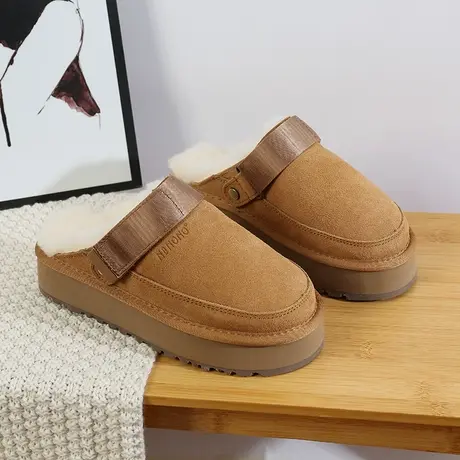 厚底包头半拖鞋女2023年新款冬季皮毛一体雪地靴增高松糕棉拖鞋潮图片