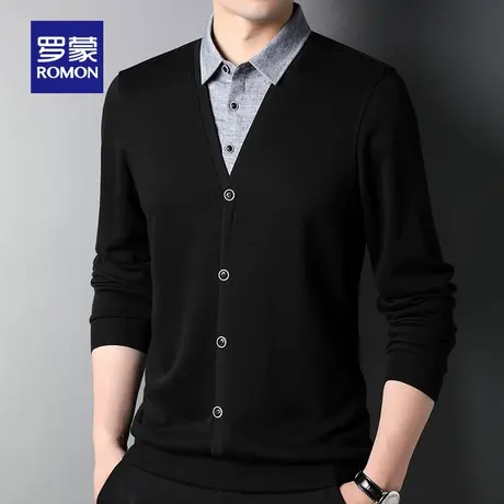 【官方正品】罗蒙男士假两件毛衣2022秋季新款中青年休闲针织外套图片