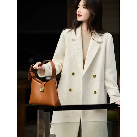 时尚气质大气高定款毛呢大衣女2023年冬季新款长款纯色设计感外套商品大图