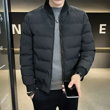 棉衣男2023冬季潮流纯色修身韩版棒球领保暖外套休闲青年短款棉袄图片