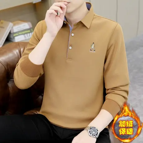 翻领polo衫男士长袖T恤秋冬季内搭打底衫加绒加厚高端保暖上衣服图片