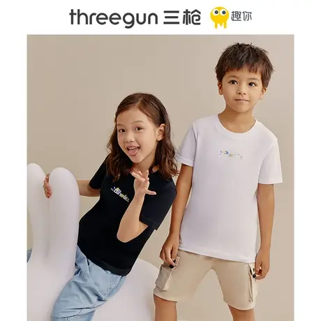 [罗小黑联名]三枪夏季纯棉儿童短袖男童女童印花外穿薄款透气T恤商品大图