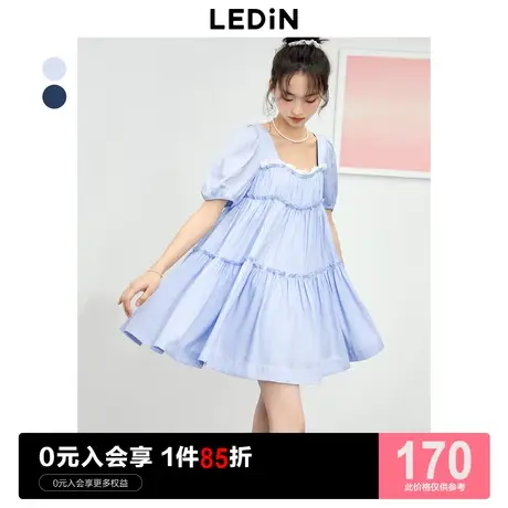 乐町甜美方领娃娃裙2023年夏季新款女装丝滑清凉大裙摆仿牛仔裙图片