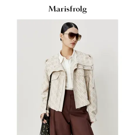 【休闲通勤系列】玛丝菲尔春季新款肌理感棉质连帽长袖短外套图片