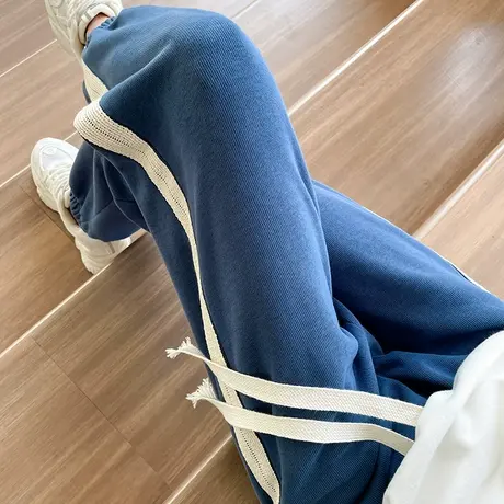 蓝色运动裤女宽松束脚哈伦裤春秋季休闲显瘦高腰小个子直筒卫裤潮商品大图