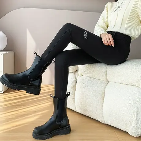 黑色外穿打底裤女2023冬季新款高腰紧身加绒铅笔裤弹力显瘦小脚裤图片