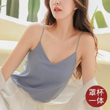 吊带背心女带胸垫文胸一体内搭白色冰丝上衣夏季打底抹胸美背内衣商品大图