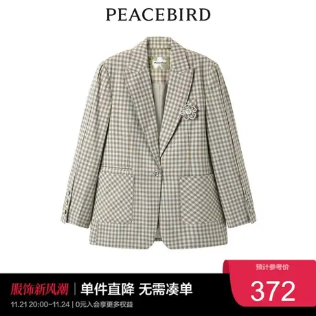 太平鸟气质流行春秋时尚潮流花朵胸针格纹西装图片