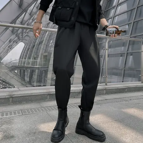 2023秋季男士裤子休闲裤九分裤哈伦裤潮流纯色百搭束脚运动小脚裤图片