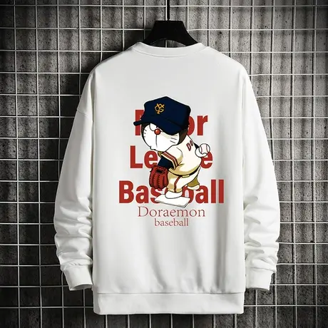 港风圆领印花卫衣男2024春季新款ins潮牌套头休闲多啦A梦宽松内搭商品大图